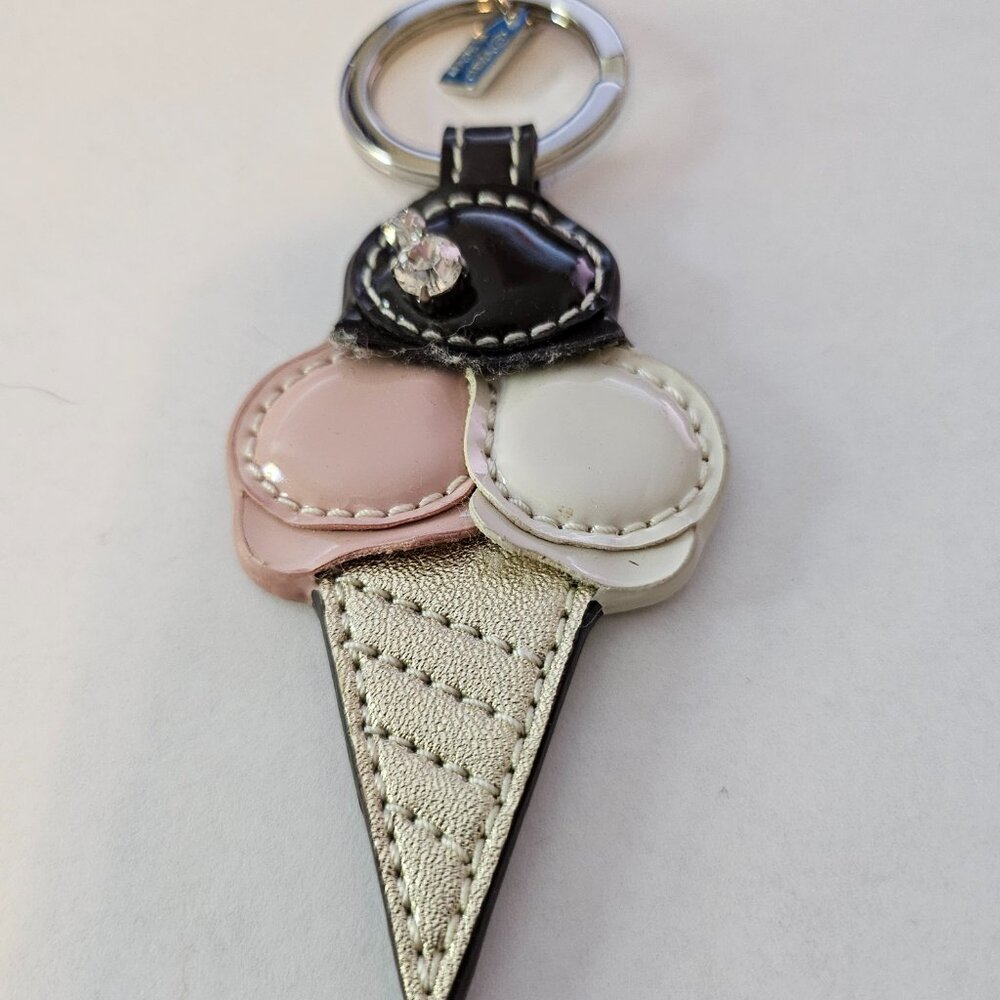 NEW Coach 63876 Ice Cream Cone Leather Crystal Key Ring Key Chain KeyFob Bag Cha - Picture 5 of 6